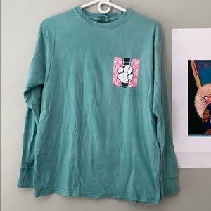 Blue and pink Clemson long sleeve tshirt